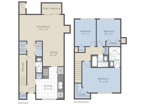 Floor plan for 3 beds, 2.5 baths, 1430 sqft